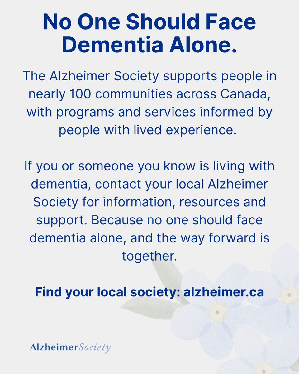 AlzCanada's tweet photo. As World Alzheimer’s Month comes to a close, we want to say thank you. Thank you to everyone who shared a post, started a conversation, donated, or simply learned something new about dementia this September. Every action counts. Dementia awareness doesn’t stop on September 30. The Alzheimer Society is here year-round, supporting people in nearly 100 communities across Canada with programs and services informed by people with lived experience. Together, we’re building a more dementia-friendly Canada.  

#WorldAlzMonth #DementiaDiagnosisMatters

--

Le Mois mondial de la maladie d’Alzheimer touche à sa fin, et nous tenons à vous remercier. Merci à toutes les personnes qui ont partagé une publication, lancé une discussion, fait un don ou simplement appris quelque chose de nouveau sur les troubles neurocognitifs en septembre. Chaque action compte. La sensibilisation aux troubles neurocognitifs ne s’arrête pas le 30 septembre. Toute l’année, la Société Alzheimer offre des programmes et des services de soutien éclairés par de l’expérience vécue dans près de 100 régions au Canada. Ensemble, nous bâtissons un Canada plus accueillant pour les personnes vivant avec un trouble neurocognitif.

#MoisMondialAlzheimer #LeDiagnosticCompte