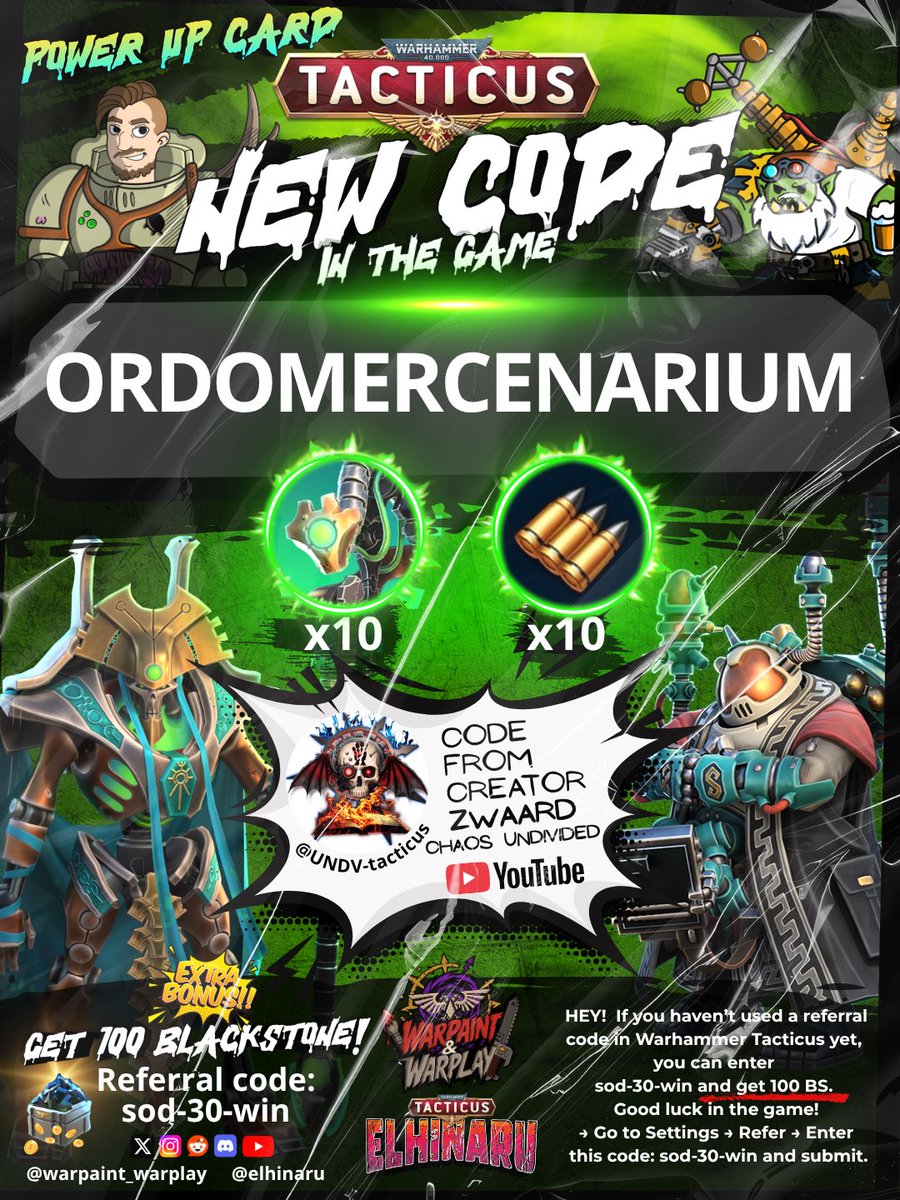 elhinaru's tweet photo. New Code (29 September 2026) Warhammer 40000 Tacticus. Power up Card. https://t.co/L48fvFaVTM