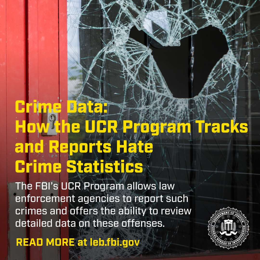 FBIPortland's tweet photo. Since 1935, the #FBI's Law Enforcement Bulletin @FBILEB  has highlighted the work and experiences of the FBI and our law enforcement partners. This month, learn about how the UCR program tracks and reports hate crime statistics. The FBI’s UCR Program allows law enforcement agencies to report such crimes and offers the ability to review detailed data on these offenses. Read more at https://t.co/U0N179ugBe.