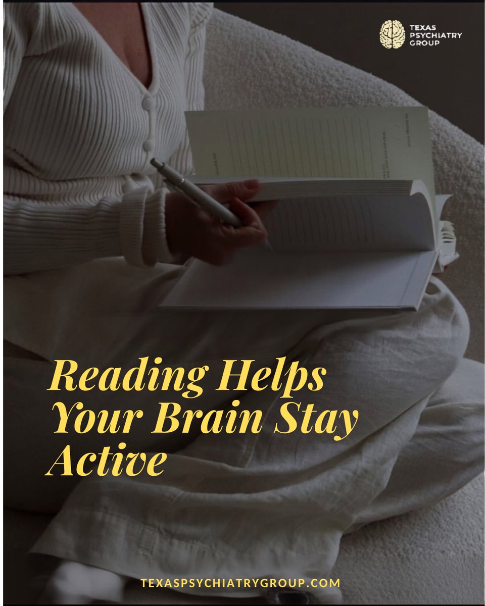 TexasPsychiatry's tweet photo. Reading engages attention, memory, and imagination while giving your brain meaningful stimulation.

Make time for habits that support a healthy mind. Connect with Texas Psychiatry Group.

Visit us at:
https://t.co/gWEaK97NCw

#BrainHealth #ReadingBenefits #MentalWellness https://t.co/WPiJuvxLTV