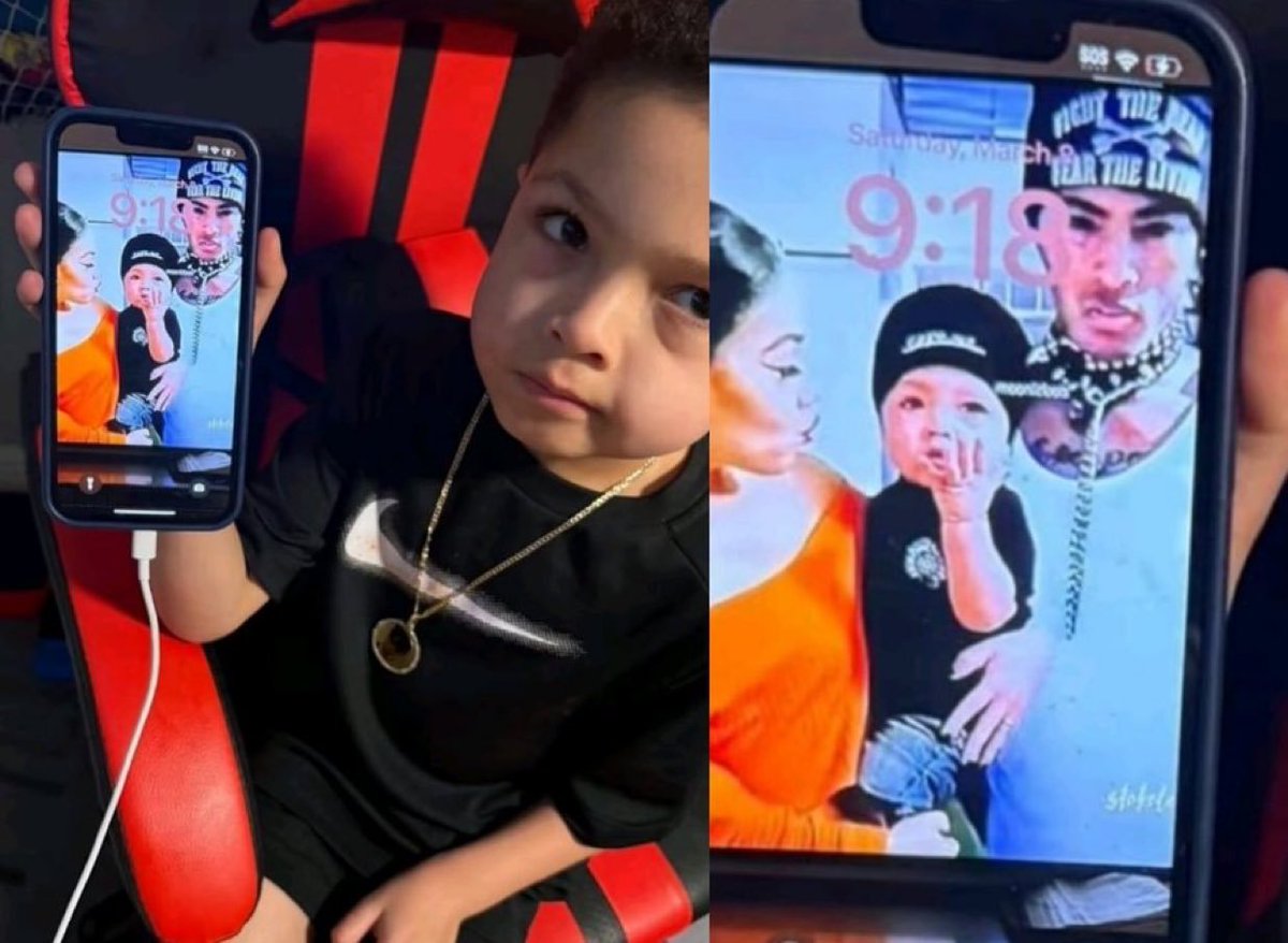 Complex's tweet photo. XXXTentacion’s son has a photoshopped image of him with his late father as his phone wallpaper 💔 https://t.co/1qX7ITH3mh