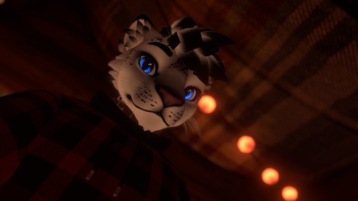 leminari's tweet photo. Still learning how to take good photos, but one thing I'm happy for is finding the blue glow option for my eyes. Something striking about the blue along with warm cozy colors really brings the pic to life #vrchat #furry #winterpaw https://t.co/4UI4NuqXXv