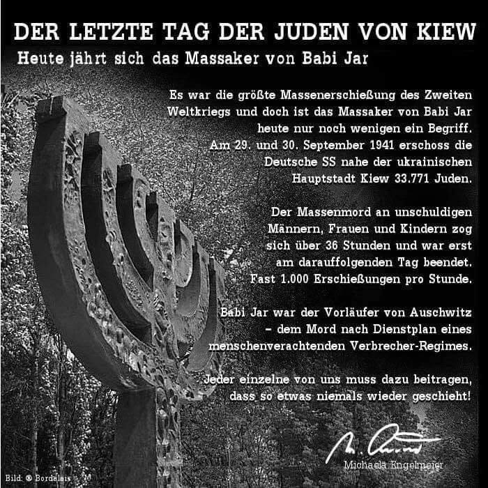 RolandOdenwald's tweet photo. In Gedenken und Erinnerung!
Heute jährt sich das Massaker von Babi Jar zum 85. Mal.
#babijar #kiew #massenerschießung #massaker #ss #auschwitz https://t.co/E4JY855bDC