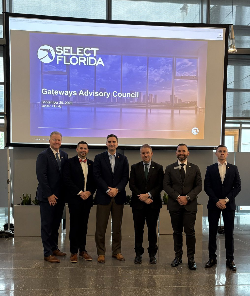 SelectFLA's tweet photo. .@SelectFLA Gateways Advisory Council, chaired by Board Member Nick Primrose, convened in Palm Beach County at the Max Planck Florida Institute of Neuroscience, bringing together Florida’s airports, seaports, spaceports and key transportation and logistics partners. 

The first quarterly meeting for Fiscal Year 2026-2027 featured updates from the @MyFDOT, @SpaceFlorida and @FLACommerce on the state’s Opportunity Zones 2.0 program and the Maritime Industrial Base. Recent missions to the United Kingdom and Taiwan were also spotlighted.