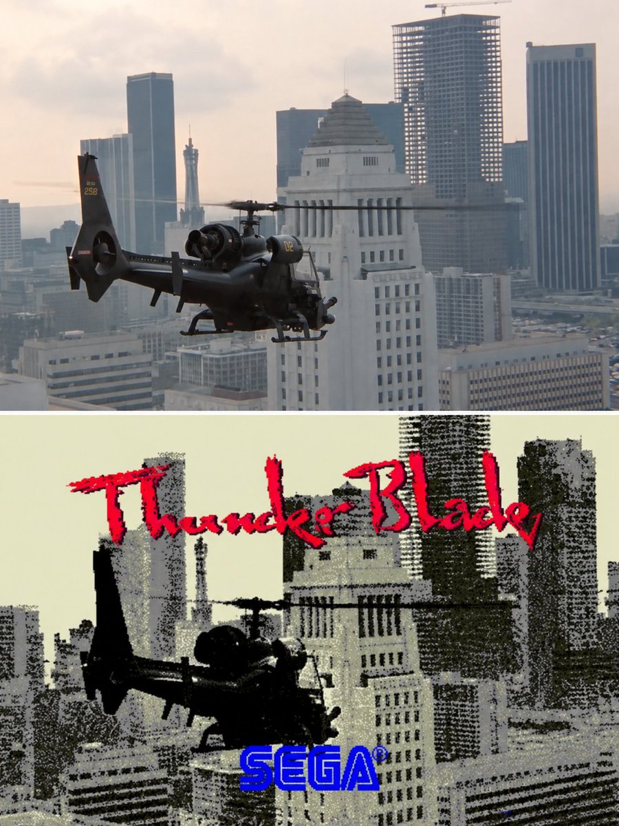 MrAxelStone's tweet photo. Remember when @SEGA basically digitized a screencap from Blue Thunder (1983), slapped it on as the Thunder Blade title screen, and called it a day? 😂

Once you see it, you can’t unsee it.

#retrogamer #retrogaming #sega #arcade #console #consolegamer https://t.co/aQSAvKJ9GZ