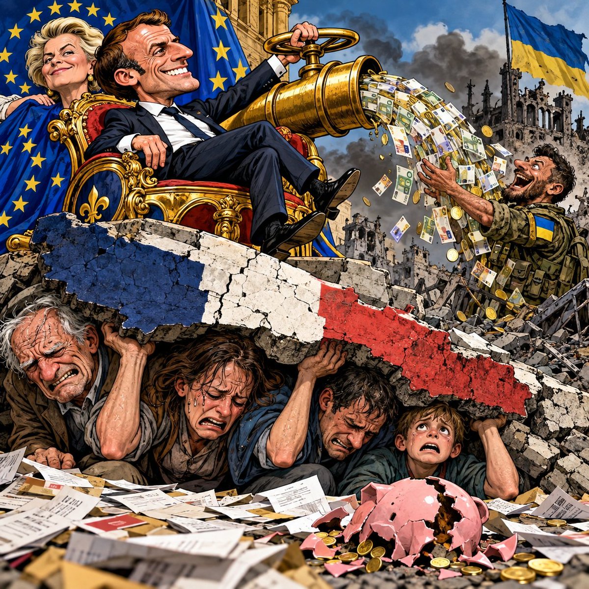 FNFL_Historique's tweet photo. Comment peut-on laisser Macron et son gouvernement dilapider l'argent des impôts des Français en le donnant à l'UE et à l'Ukraine alors que notre pays est ruiné et qu'ils ont détruit notre économie en faisant 3500 milliards de dette ! C'est juste inacceptable. https://t.co/TOdinqko9L