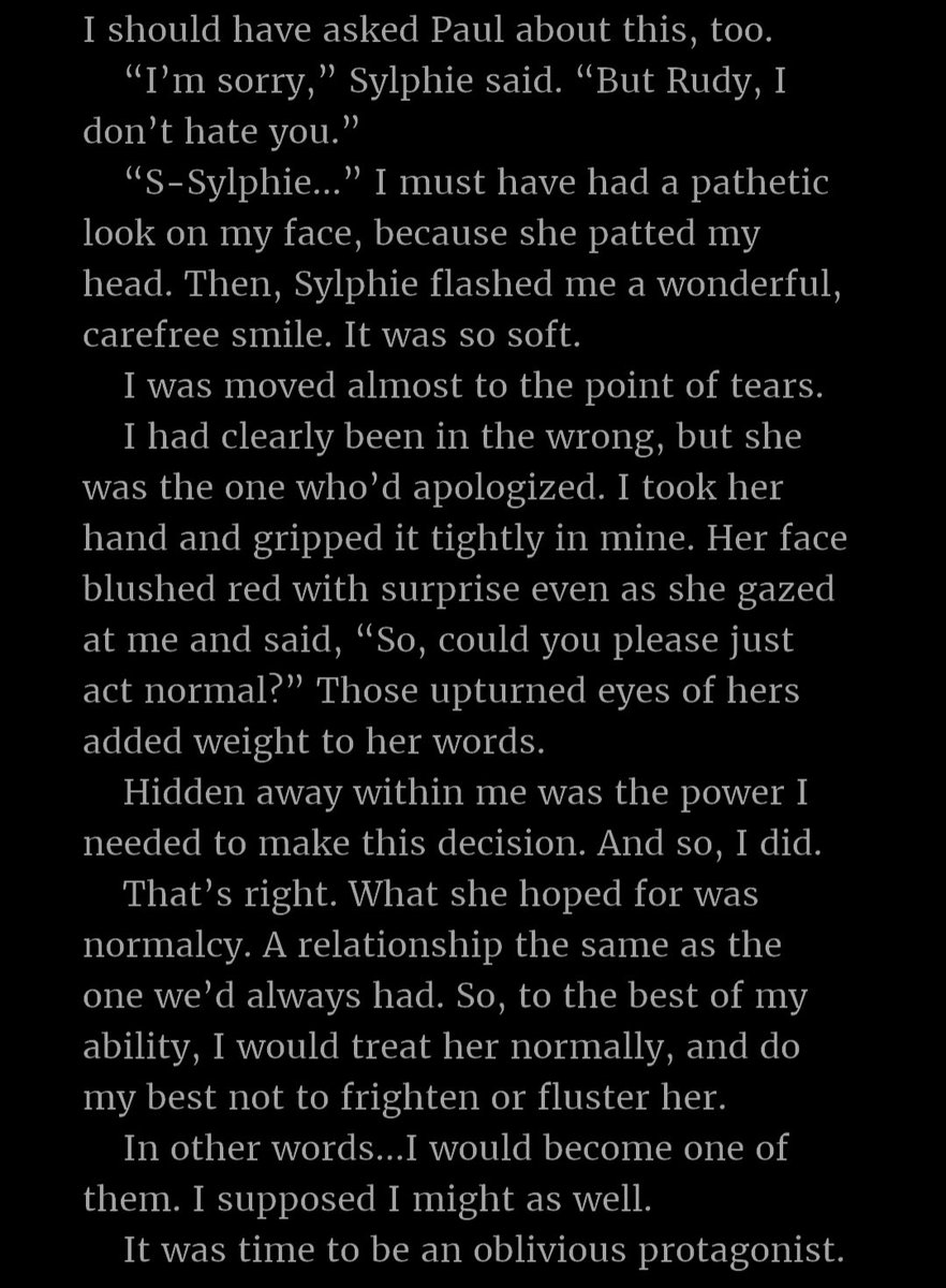 tiger_slasher's tweet photo. #TCP_MT
V1 Chapter: 8
It's nice to actually see that Rudeus genuinely wants to return to normalcy with Sylphie, even if the revelation that she's a girl shook him up and got his feelings shook up, he still sees her as a friend. It's just that thanks to him being a shut in, his- https://t.co/McYjUwtCcs