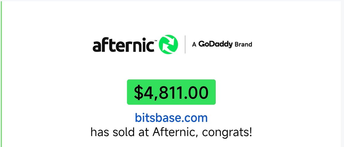 TrueDomains's tweet photo. Sold: BitsBase•com — $4,811 via @Afternic https://t.co/gj9TH0TFrg