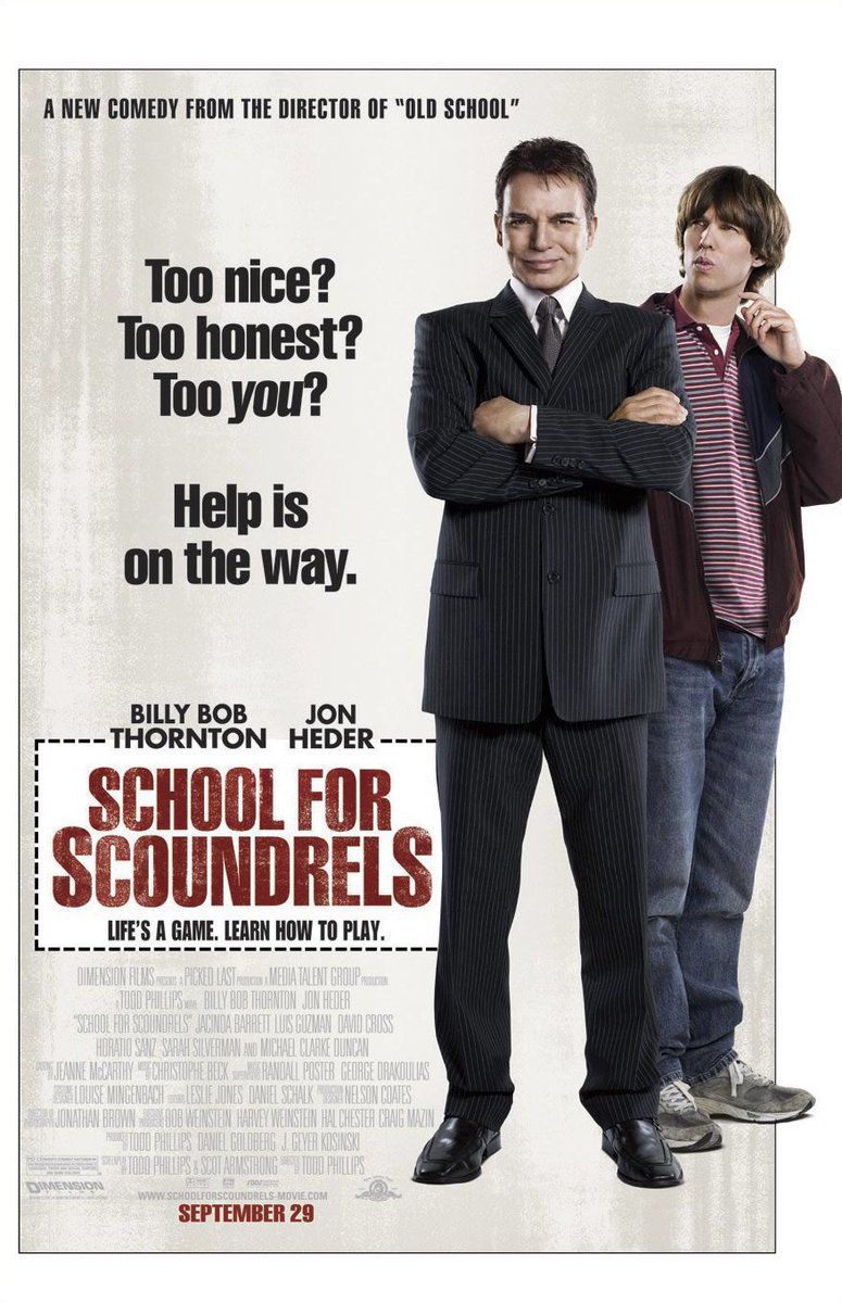 FilmNewsNos's tweet photo. 🎬MOVIE HISTORY: 20 years ago today, September 29, 2006 the movie ‘School for Scoundrels’ opened in theaters!
#BillyBobThornton #JonHeder #MichaelClarkeDuncan #JacindaBarrett #SarahSilverman @BenStiller #DavidCross #MattWalsh #HoratioSanz @mrdanfogler @IamLuisGuzman #PaulScheer https://t.co/YKr8wqHfy2