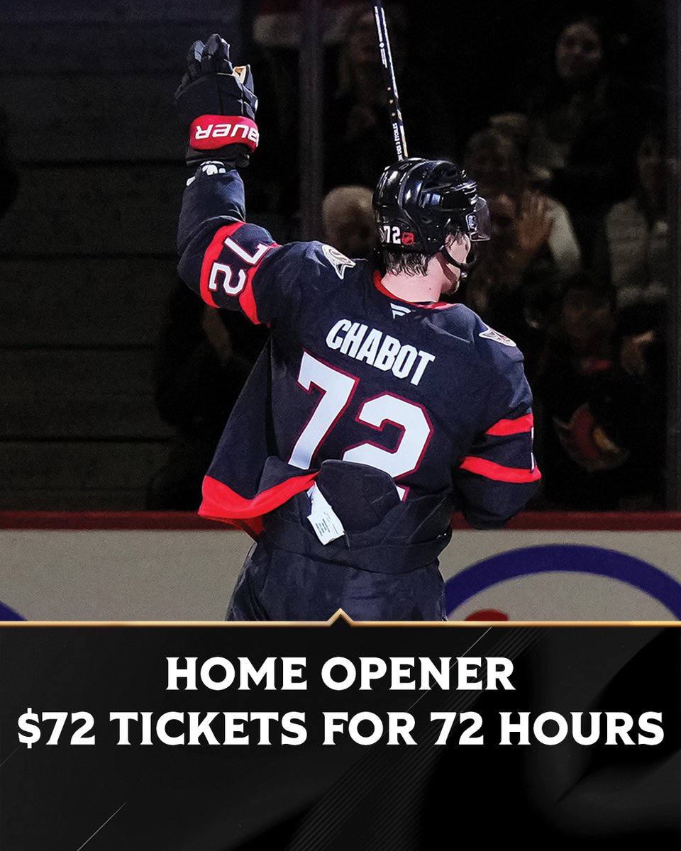 Senators's tweet photo. Get your tickets to come cheer on the captain at home opener!

For the next 72 hours only, tickets for home opener are only $72 🎟️