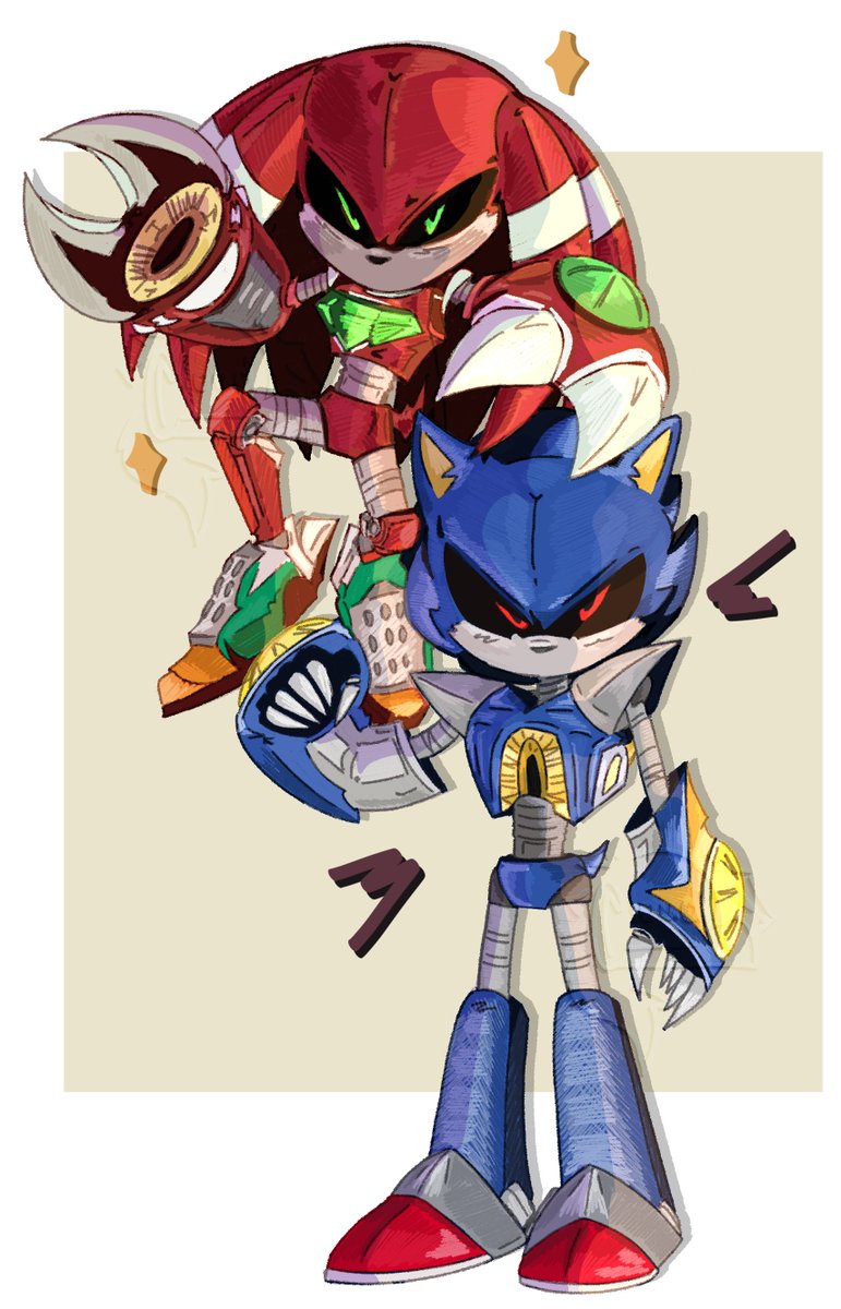 Clould_is_swag's tweet photo. Metal Knuckles and Sonic both look a little different in this piece, I ended up tweaking their designs while sketching, and I liked the small changes enough that I just rolled with them.
#KnucklesMonth #SonicTheHedgehog #MetalSonic #MetalKnuckles #y2k #2000s #sonicmovie4 https://t.co/Sw6IGgc5B1