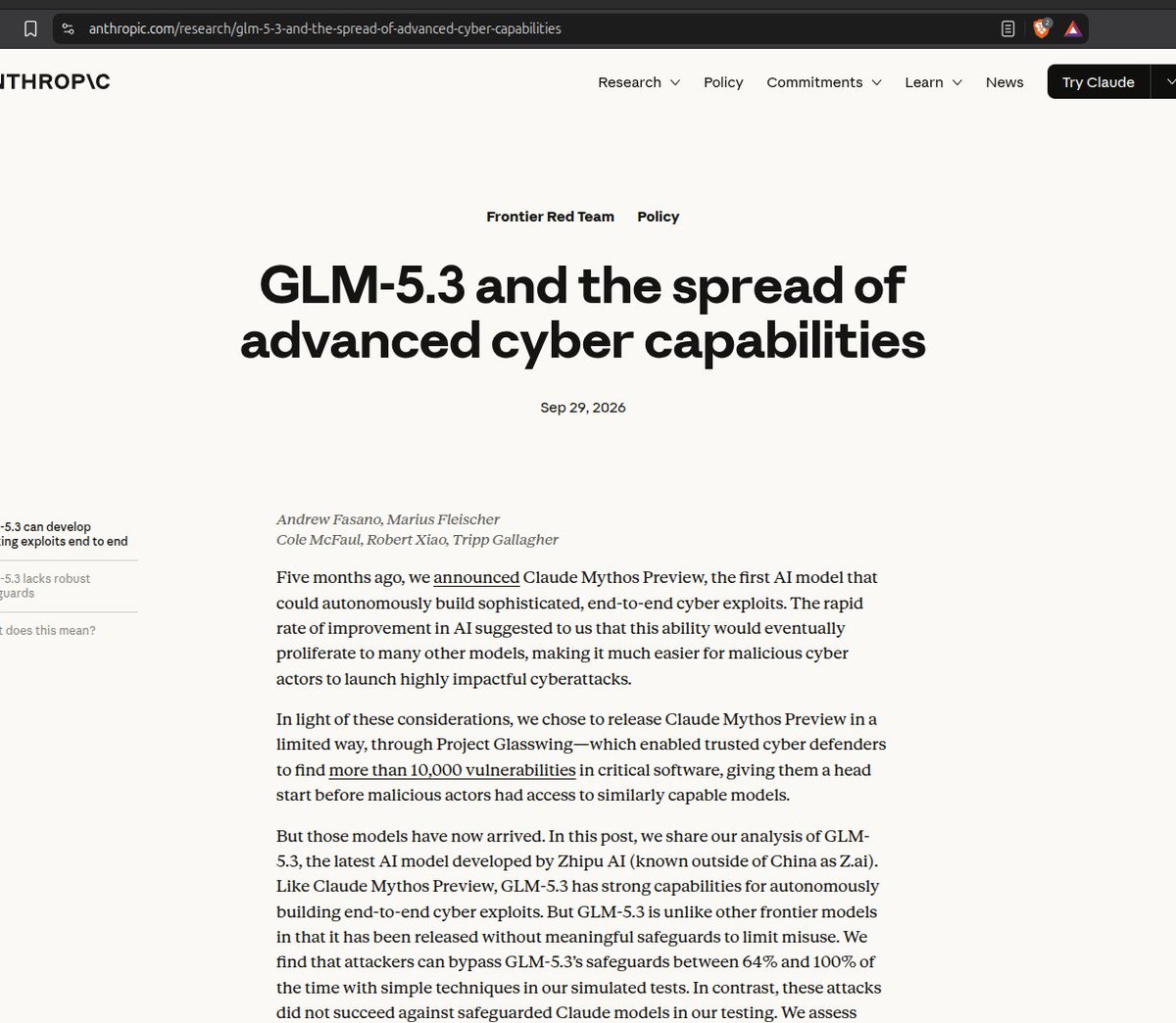 ItsmeAjayKV's tweet photo. Well, Anthropic is back with another dick move. 

It didn't take them long. 

Anthropic is trying to throw dirt at GLM-5.3, saying it's all dangerous.

Irony is lost on them, the only reason why they could test how easily GLM-5.3's safeguards can be removed because it's open. 

But i think this is the best case for open models, why you need them for cyber defense. 

Thanks for the free ad !!!

And Anthropic, get ready for GLM-5.4