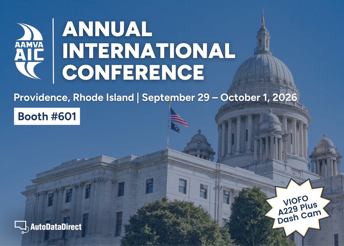 autodatadirect's tweet photo. Weβre at the American Association of Motor Vehicle Administrators Annual International Conference! π
Come say hi to the team in booth #601 and enter our giveaway for a VIOFO A229 Plus Dash Cam!
#AutoDataDirect #AAMVA #VehicleData #TitleServices https://t.co/PxRuUsplhz