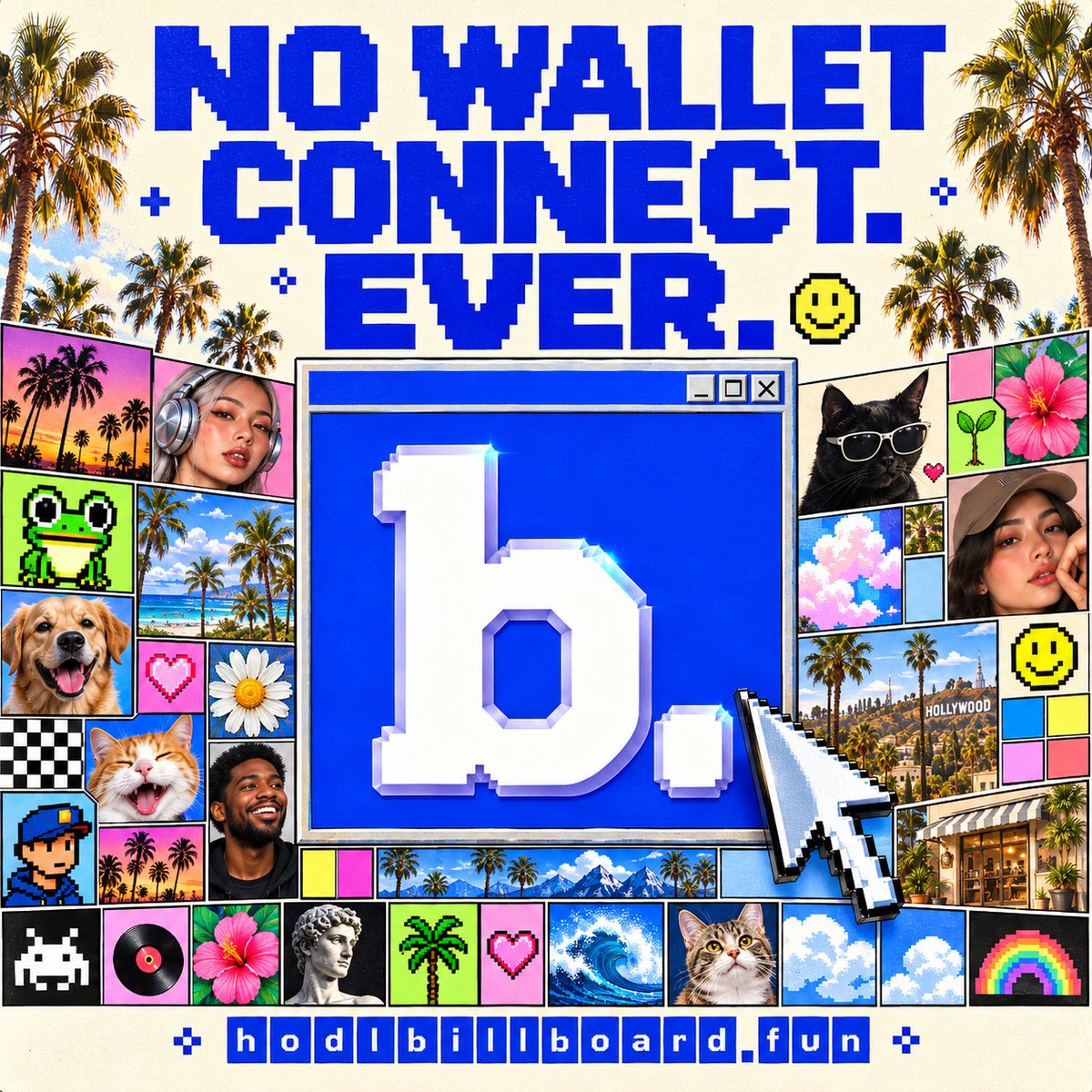 HodlBillBoard's tweet photo. No wallet connect. Ever.

-Hodl $BILLBOARD. 
-Find your spot by your wallet address on https://t.co/0n0r0pryIY 
-Claim by sending 100k $BILLBOARD as deposit that will be locked in the b.Vault (the earlier you claim the cheaper) 
 -Make the tile yours. https://t.co/wH8Xl4CRgG