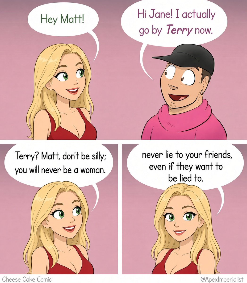 ApexImperialist's tweet photo. Pizza Cake Comic wants you to be a liar!

Luckily, Cheese Cake Comic is a nicer lady, and she'll give you proper advice. https://t.co/GE32Mk2Sa2