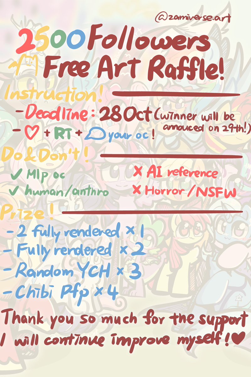zamiverseArt's tweet photo. 2500 Followers Free Art Raffle!

Thank you so much for your support, I will continue improving myself!💛💛💛(few examples of my arts) https://t.co/5ZRygfvLNl