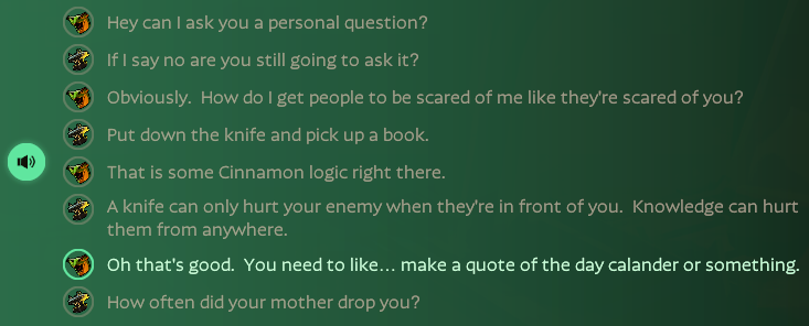 cursedvisionary's tweet photo. this dialogue dude i love it so much this game is the future https://t.co/ZO3cBzbOlg