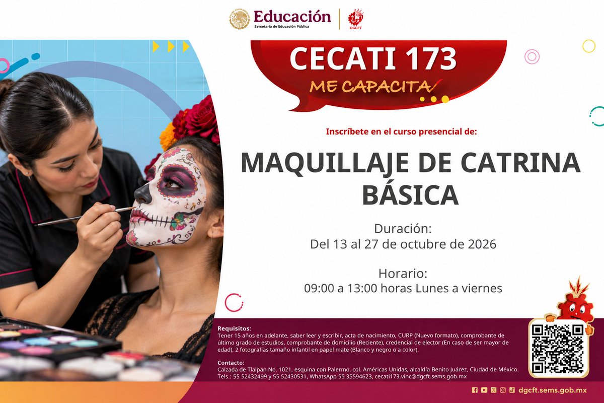 173Cecati's tweet photo. #cursopresencial de #maquillaje de #catrinabásica en el #cecati173 #Inscripcionesabiertas. Contáctanos al 55 35594623. https://t.co/kSVTZ7ZtP3 https://t.co/UwPXlZEUpF