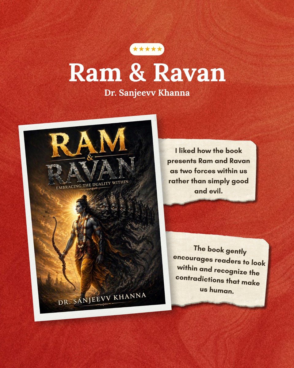 thereviewu5224's tweet photo. What if Ram and Ravan are not just characters from an ancient story, but two forces we all carry within us?
Ram & Ravan: Embracing the Duality Within by Dr. Sanjeev Khanna offers a thought-provoking perspective on spirituality, self-awareness, and human nature.
#RamAndRavan https://t.co/qVzj15FLNv