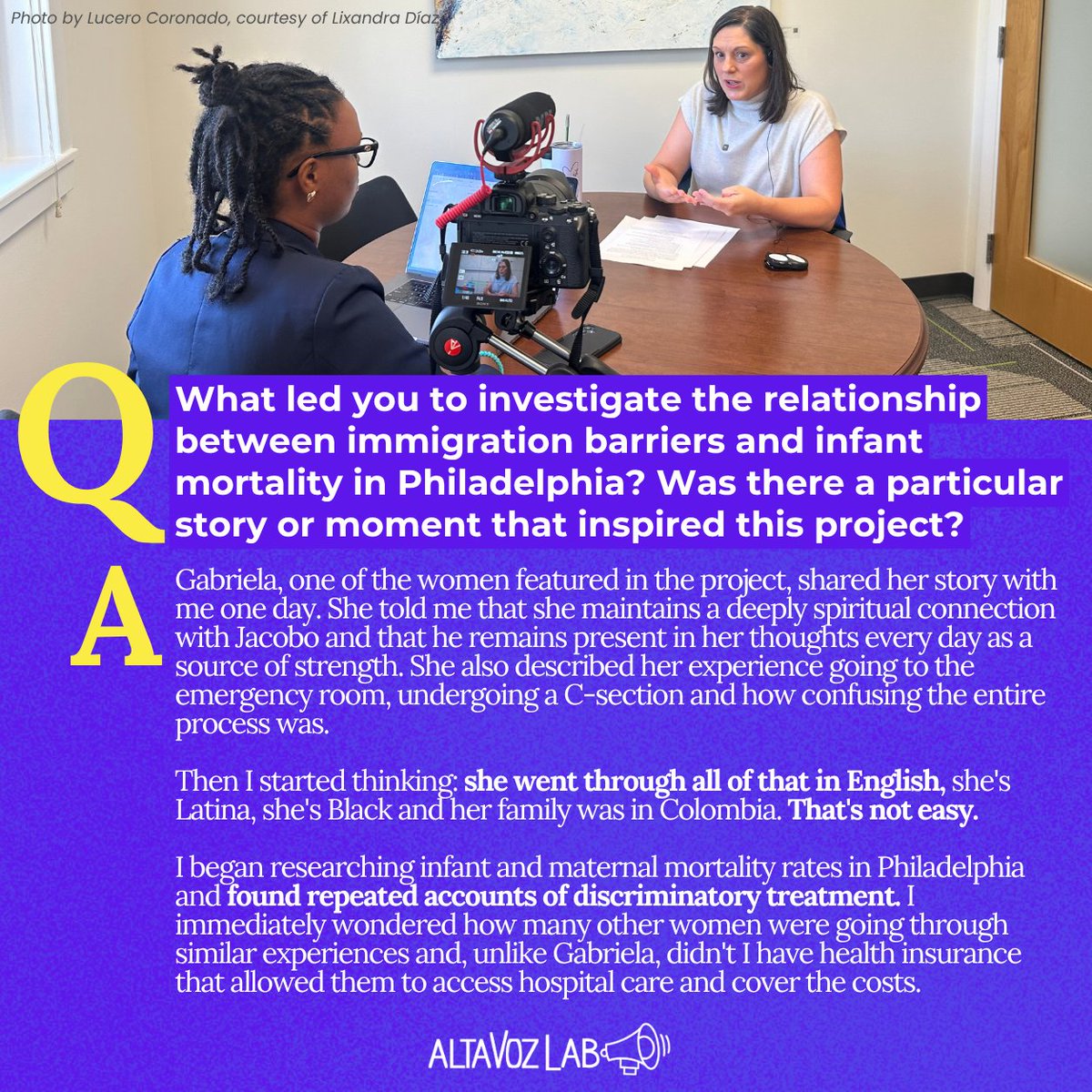 Altavoz_Lab's tweet photo. Independent journalist Lixandra Díaz, who reports with Centro Integral de la Mujer Madre Tierra, is investigating how immigration status and health care shape pregnancy and infant loss for Latino migrant families in Philadelphia.

Read the Q&amp;A on Altavozlab/News

#AltavozLab https://t.co/s5H5WHcdSx