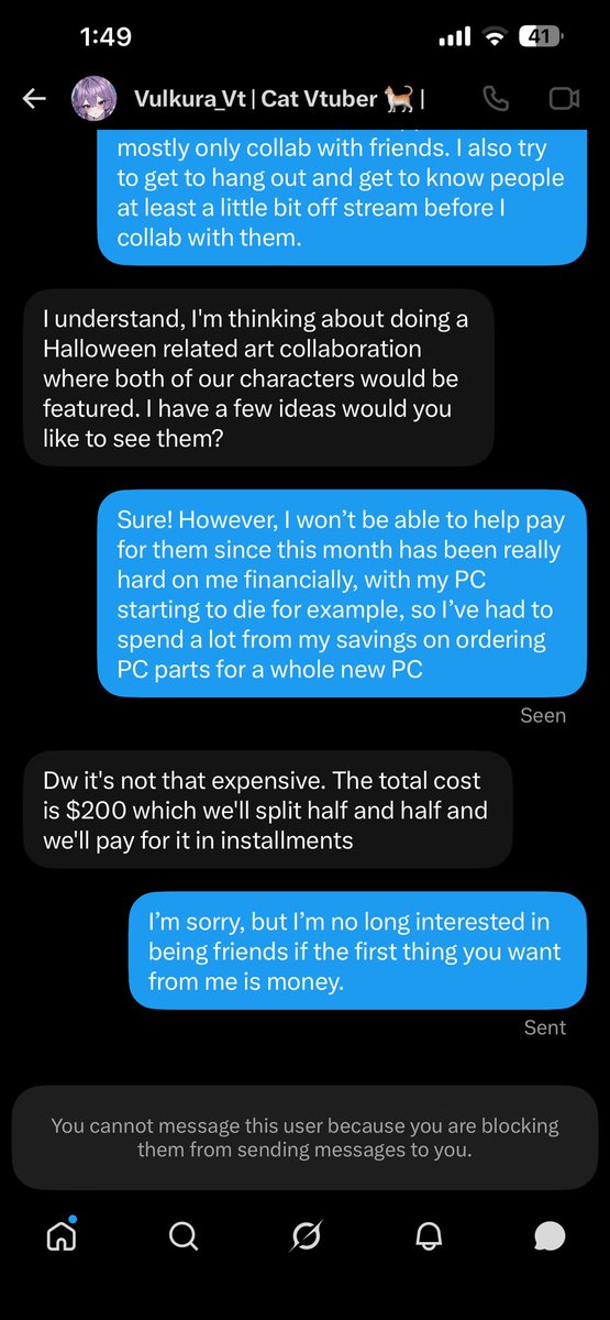 Active_Genesis's tweet photo. Watch out for people claiming they want more “friends”, because they might only want to use you. Or scam you.

This was literally during our first conversation… 🫩🫤 https://t.co/ypDsIvIbMx