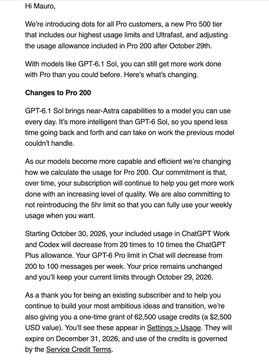 ProtoMauro's tweet photo. Thanks @OpenAI and @thsottiaux. Nice move for the longtime users, appreciate it https://t.co/y4tvhFTYMU