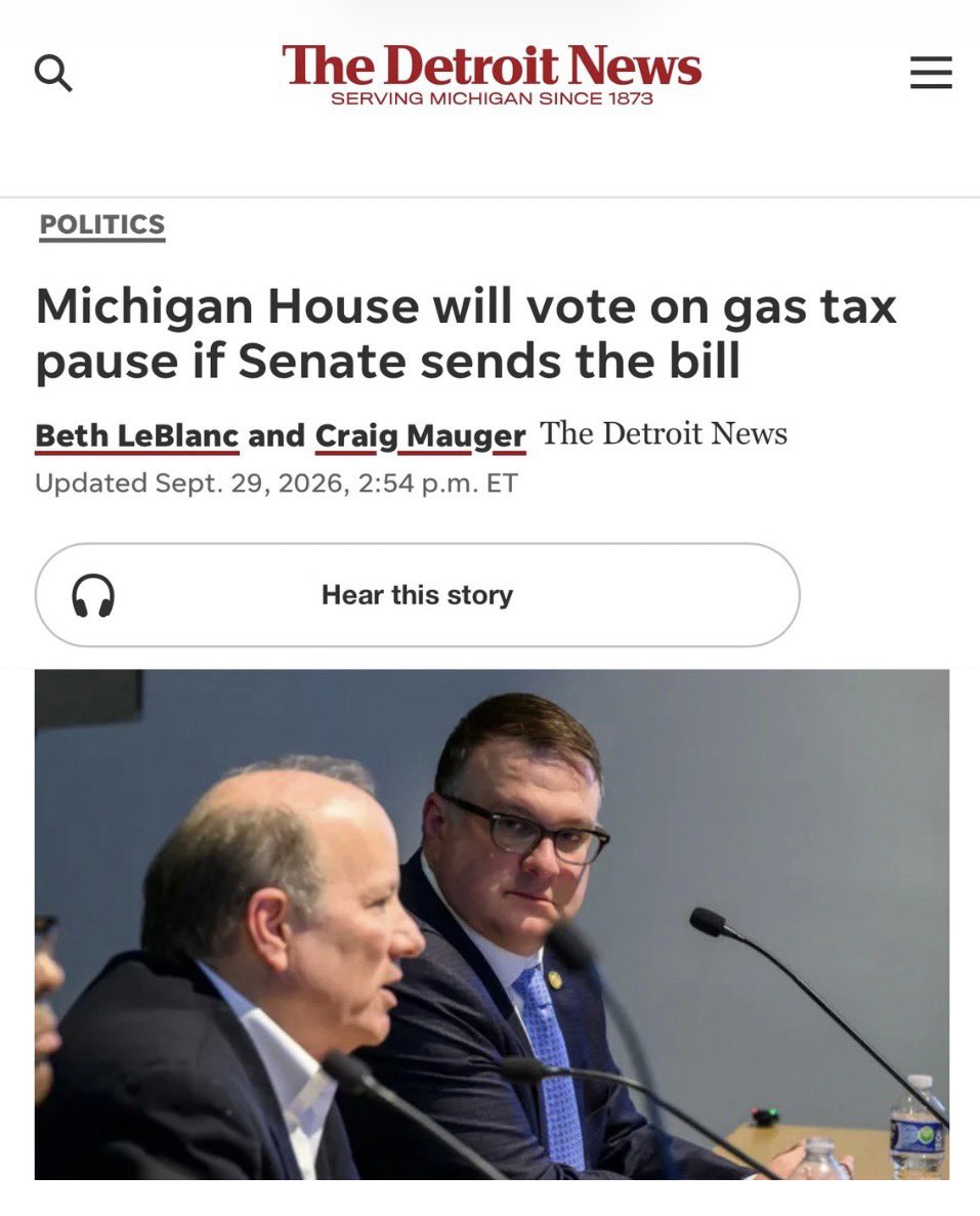JohnJamesMI's tweet photo. Michigan families want relief at the pump and I will do whatever I can to deliver it. 

Thank you to the Speaker for being willing to bring a gas tax suspension to a vote. Now it is time for Lansing Democrats to stop stonewalling and start serving the people who sent them there. 

Come together. Find common ground. Do your job. https://t.co/oKT1XbGh42
