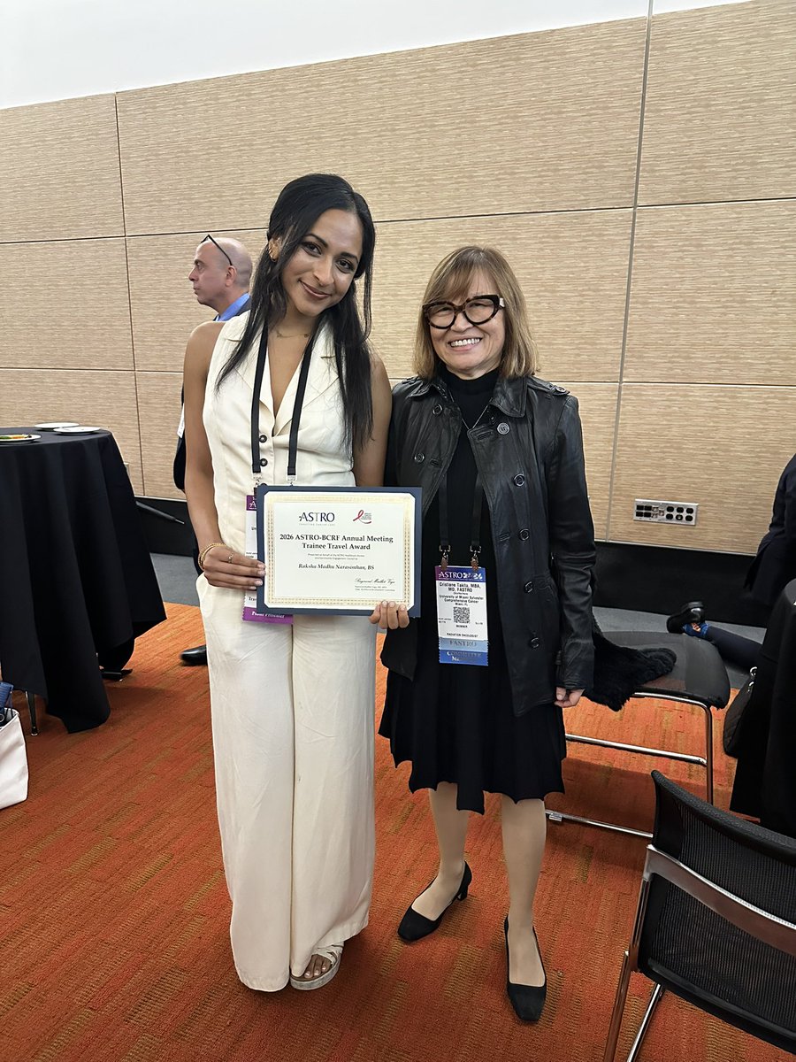RakshaNara's tweet photo. So grateful to receive the @ASTRO_org @BCRFcure award supporting #RadOnc trainees alongside these incredible peers! Special thanks to @ctakita1 and all of my mentors at @SylvesterCancer @univmiami who have supported and inspired me since I was an MS1 #WomenWhoCurie #ASTRO26 https://t.co/E6EbqGMDhR