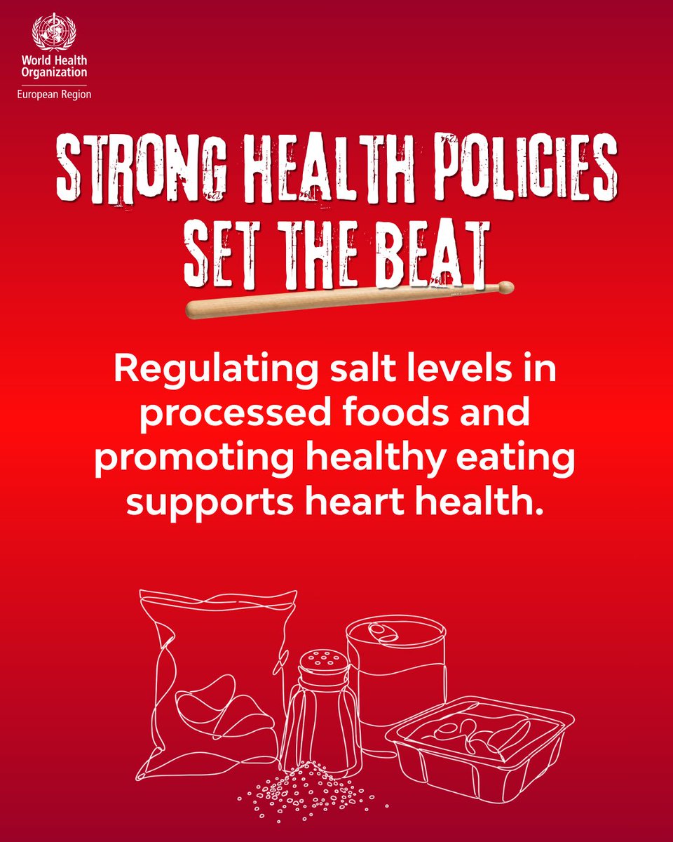 WHO_Europe's tweet photo. Raised blood pressure is the leading risk factor for #cardiovascular diseases and causes a quarter of all deaths in our Region.

Reducing population #salt intake by 25% could prevent an estimated 900 000 deaths from CVDs by 2030.

https://t.co/StRpY9OfaY

#WorldHeartDay https://t.co/ScPjHAa0cB