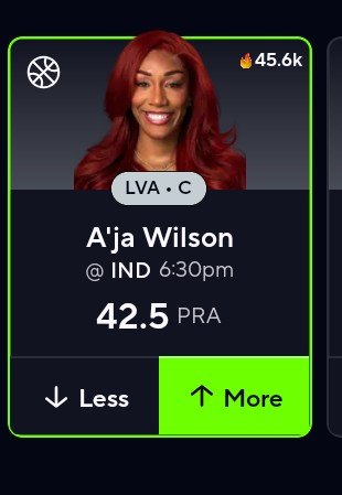 Maddiedlyy's tweet photo. @PrizePicks I'm taking this with Aja wilson CASH 💵😁 https://t.co/ZmDak3I2qx