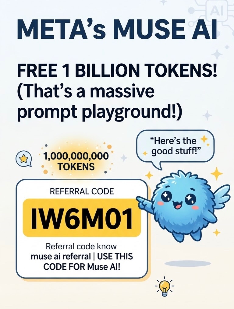 ThorionPartners's tweet photo. Get a Billion Free Tokens on Muse, meta’s AI agent! Use Code IW6M01 
https://t.co/rByK4rigwN

#meta #MuseAI Muse AI Referral Code https://t.co/PRpGxsd65G