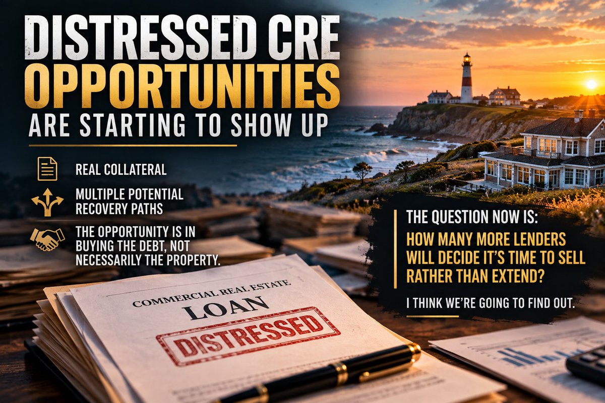 CREValueLab's tweet photo. The distressed CRE opportunities are starting to show up.

I’m currently reviewing a non-performing CRE loan that recently came to market.

I can’t share the specifics, but the structure is interesting: real collateral, multiple potential recovery paths, and a situation where the opportunity is in buying the debt, not necessarily the property.

These are the deals I’ve been waiting to see.

The question now is: How many more lenders will decide it’s time to sell rather than extend?

I think we’re going to find out.

#CRE #DistressedCRE #PrivateCredit #CommercialRealEstate #LoanSales