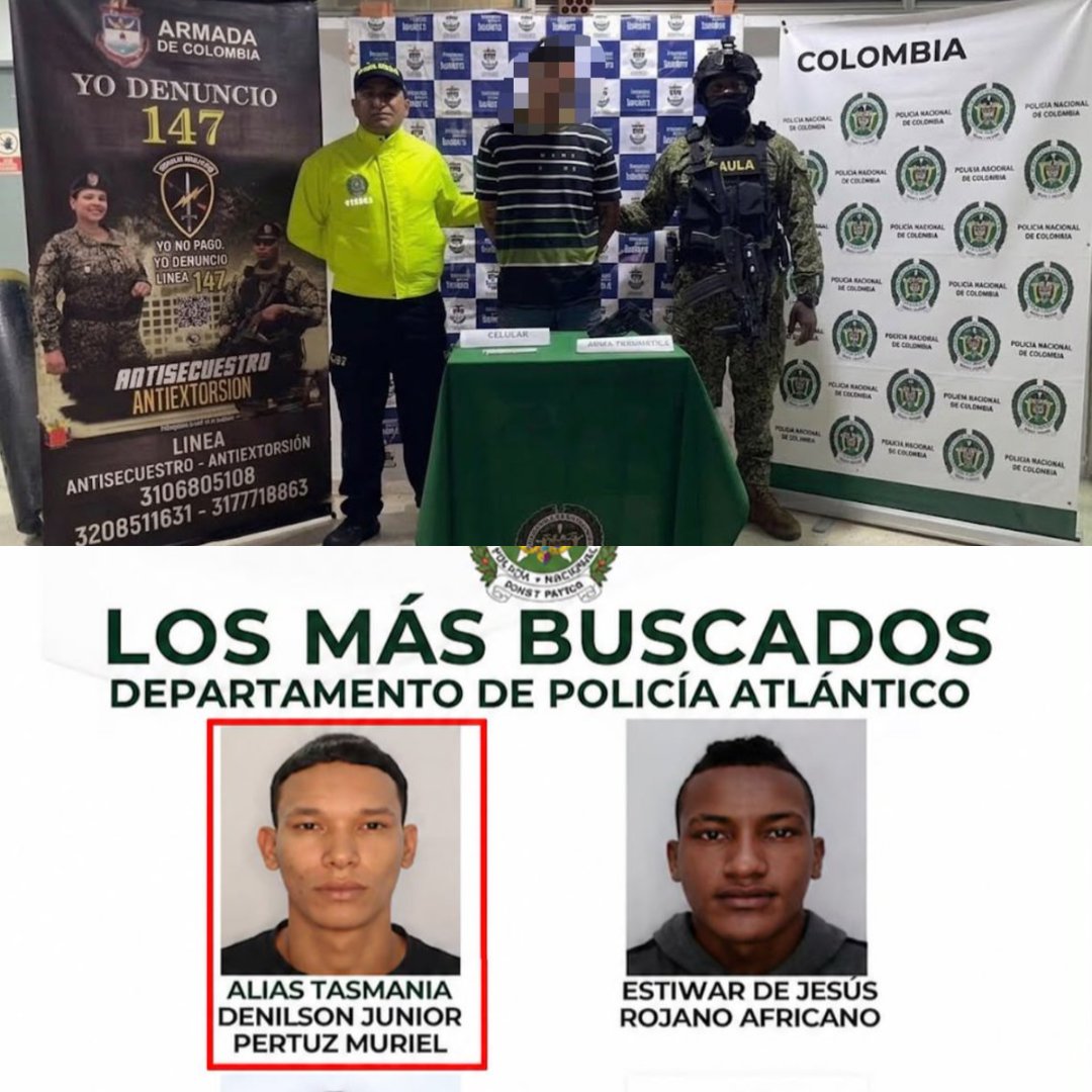 eduardomenoni's tweet photo. 🇨🇴🚨 DURÍSIMO GOLPE AL NARCOTERRORISMO: La Armada de Colombia y la policía Capturaron a Alias «Tazmania» integrante del grupo criminal "Los Costeños", uno de los más buscados en el Caribe y principal extorsionador del Atlántico. https://t.co/N7ZCRvs2qf