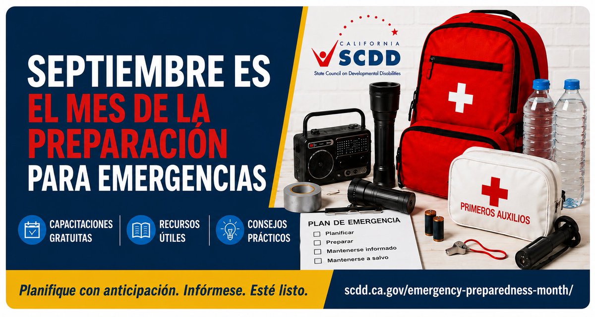 CalSCDD's tweet photo. ¡Última capacitación del Mes de la Preparación para Emergencias!

📅 30 de septiembre | 6-7 p.m.
Capacitación virtual gratuita en español para defensores de familias.

Zoom: https://t.co/BrvIwdwh4s
ID: 822 1342 5932

Más recursos:
https://t.co/tRQPafqgvo https://t.co/7Ktj7XkSl0