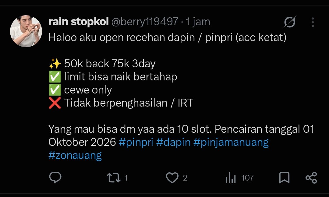 pisceswk's tweet photo. Ngeri yaa, pinjem 50k balik 75k jatuh temponya 3 hari. Lebih gacor ini ketimbang pinjol🤣🤣 https://t.co/8SQArP3izW