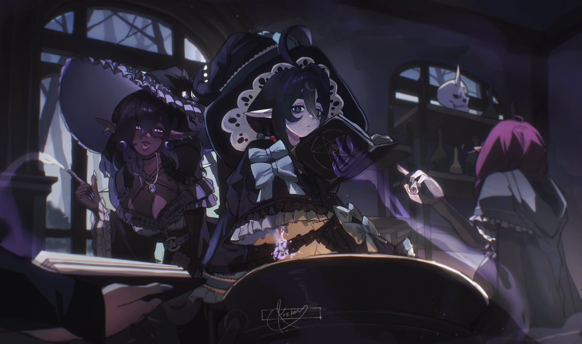 kozpen's tweet photo. baby witch lessons  @chknbunnyxd #arttrade https://t.co/SogjAW44Re