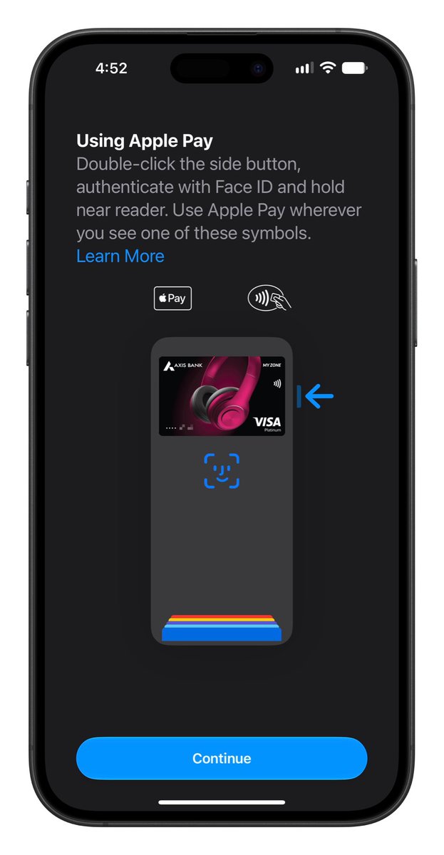 krishnapermi's tweet photo. Apple Pay is finally live in India, and I just added my first Indian card to Wallet.

It’s been over a decade of waiting since Apple Pay launched in 2014.

If you have an eligible card, open Wallet and tap +.

Already working in apps like Blinkit. https://t.co/zb8JqzqPe3