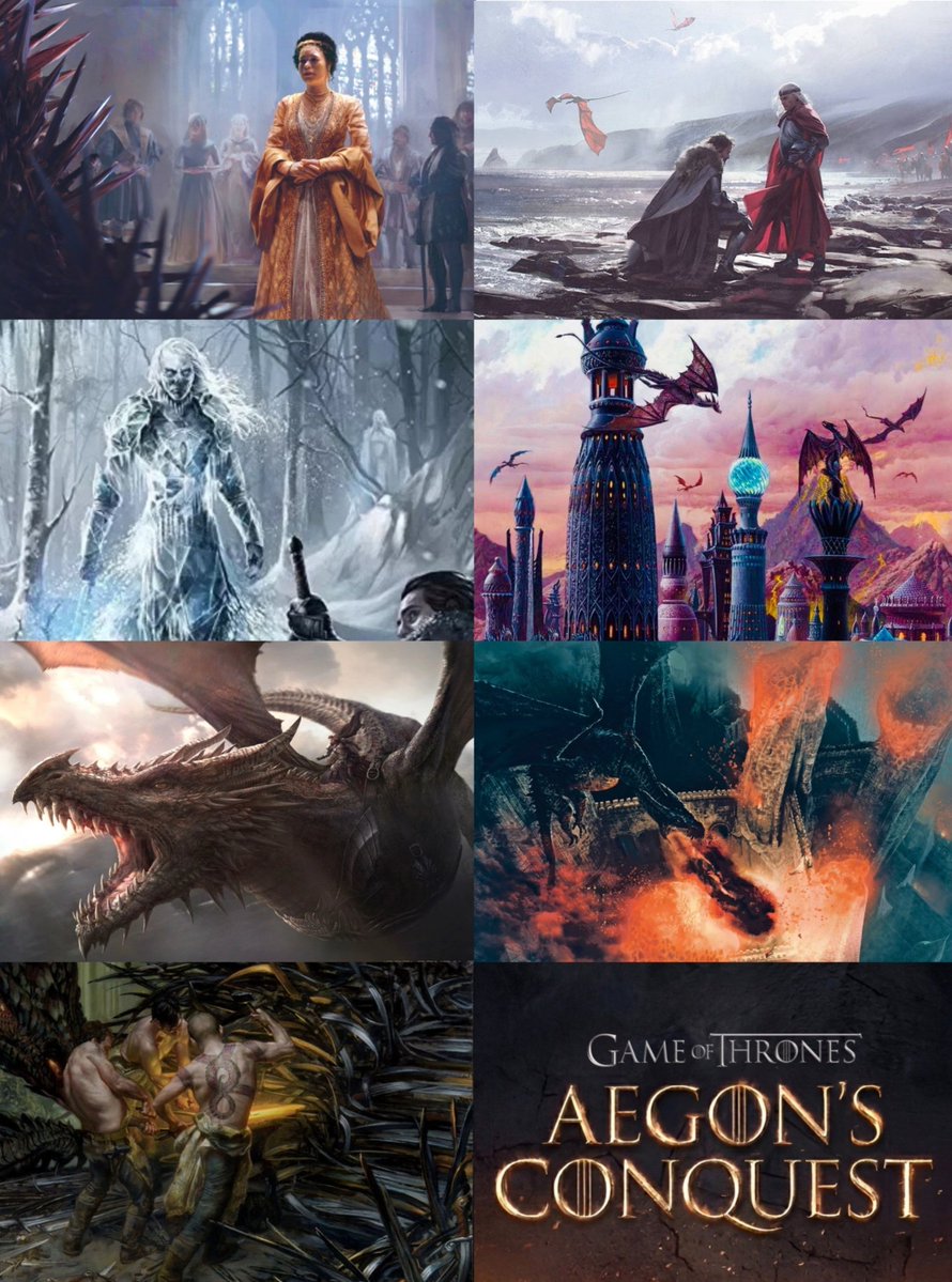 Targ_Loyalist's tweet photo. 7 things I'm most looking forward to seeing in the 'GAME OF THRONES: AEGON'S CONQUEST' film: 

1. Finally finding out what was in Prince Nymor Martell's letter, delivered to Aegon by Princess Deria Martell, that ultimately convinced Aegon to call off the war.

2. How the film will explore Aegon's dream and the prophecy that shaped his decision to unite the Seven Kingdoms or if they'll use a different approach. And before some of you start with your wrong opinions about this, GRRM has actually spoken about Aegon's dream himself, so there is definitely some truth to it.

3. Torrhen Stark, the King Who Knelt. I want to see whether Aegon's dream played any role in his decision to submit and help unite the realm. I also wonder if we'll get a dialogue scene (about the dream) between Aegon and Torrhen on the night before he calls off the northern army.

4. More Valyrian lore, dragon related stuff, dragon dreams, Valyrian magic and other elements of the Targaryens' ancient heritage. Hopefully, GRRM has given the writers some new details about the Valyrian history that we don't know about.

5. The fall of House Hoare and the burning of Harrenhal, especially seeing Balerion the Black Dread in all his terrifying majesty. It will also be our only chance to see Harrenhal in all its glory before Balerion's flames transform it into the twisted ruins we know.

6. The Field of Fire. Seeing Aegon, Visenya and Rhaenys unleash all three dragons together against the combined armies of the Reach and the Westerlands could be absolutely insane on the big screen.

7. The forging of the Iron Throne from the swords of Aegon's defeated enemies. Seeing the iconic throne being created for the first time on screen is going to be something special.