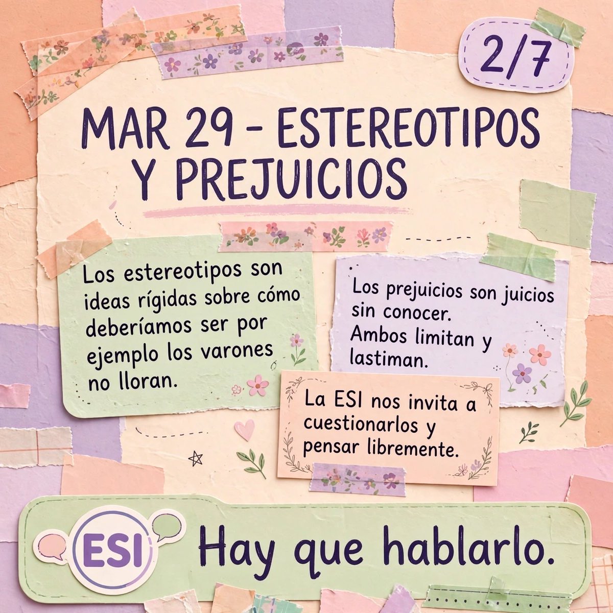 HayQueHablarlox's tweet photo. 💜 DÍA 2/7 — ESTEREOTIPOS Y PREJUICIOS
Cuestionar lo que creemos y dejar de juzgar sin conocer también es parte de respetar la diversidad. 🫶

#ESI #Diversidad #Estereotipos #Prejuicios #Respeto https://t.co/VfiVTTe1YI