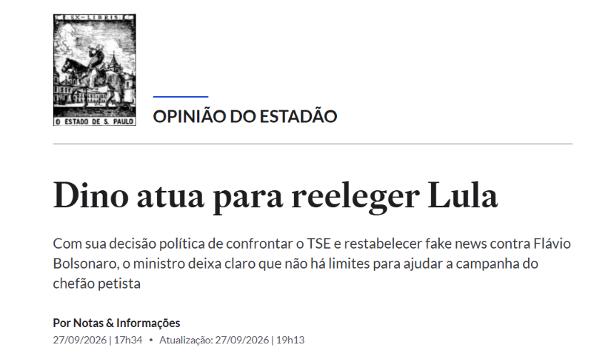 david_agape_'s tweet photo. Editoriais de 4 dos maiores jornais do Brasil acusam Flávio Dino de fazer uso político da Justiça. Três escancaram a intenção: eleger Lula.  

Estadão: Dino atua para reeleger Lula
https://t.co/p8lMIb8pfq

O Globo: Dino faz uso político da Justiça
https://t.co/0sFwCdX1Pv

Gazeta do Povo: Para ajudar Lula, Dino age como juiz político e valida “fake news”
https://t.co/0D1PsAOf0q

Folha de S. Paulo: Flávio Dino abusa da toga para reeleger Lula
https://t.co/c1hVT8d3uY