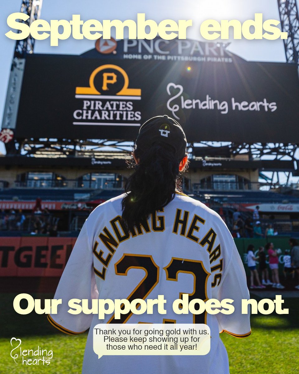 LendingHearts's tweet photo. September ends tonight. Our commitment does not. ๐๐
Gold ribbons may appear less often, but children & families will still be navigating cancerโ& Lending Hearts will still be here.
Thank you for going gold and staying with us. ๐
https://t.co/0a32p5zXzc
#GoGold #LendingHearts https://t.co/VoCr9FASl7