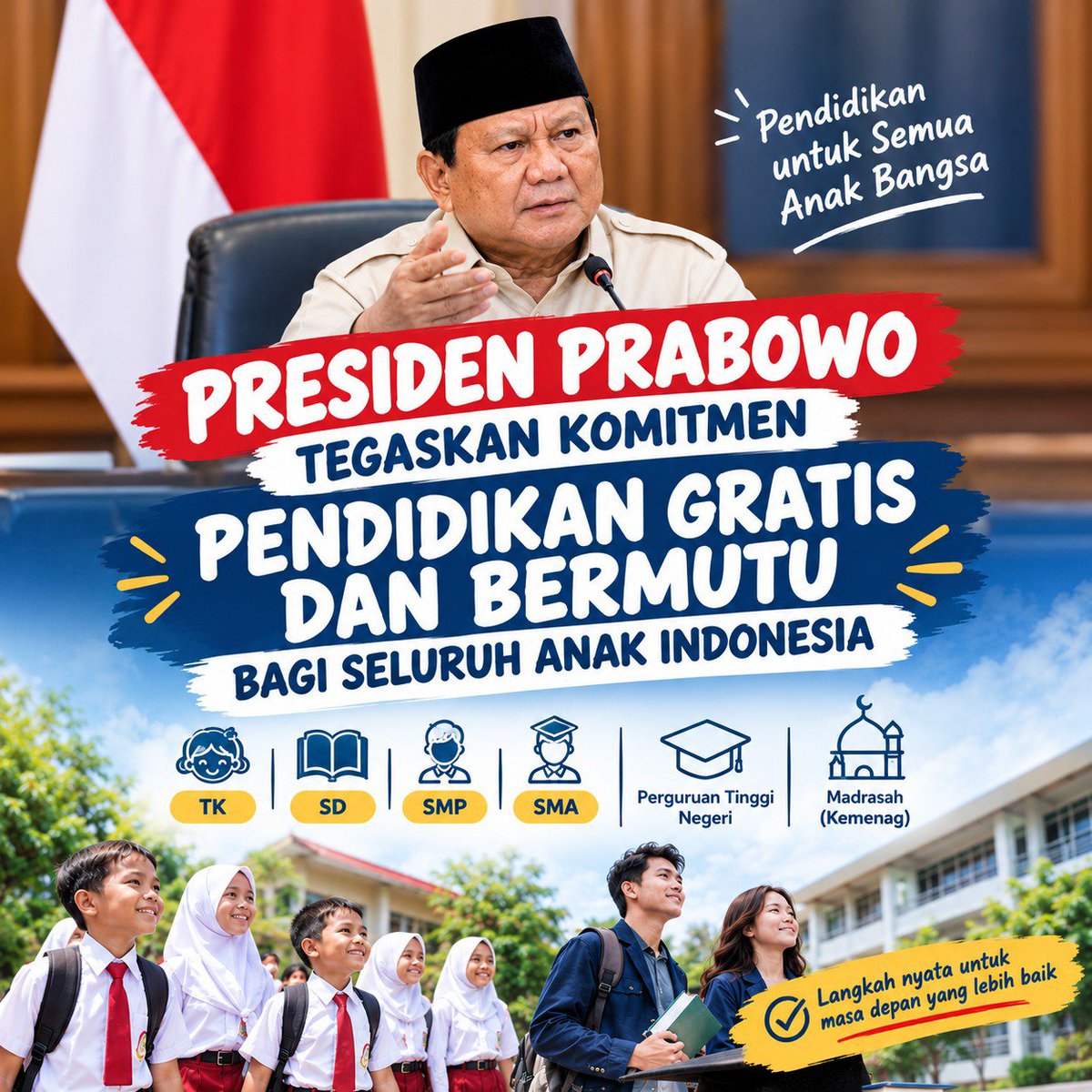 SlametR94239892's tweet photo. Presiden memerintahkan kementerian terkait agar melakukan percepatan untuk program sekolah gratis mulai jenjang PAUD hingga SMA/SMK.
#PendidikanGratis
#AspirasiCerdas
#PercepatanProgramPendidikan https://t.co/WzRHdCpGMH