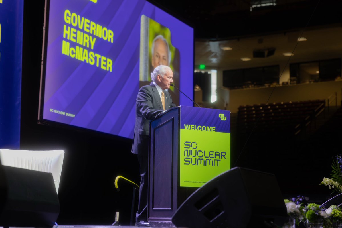 henrymcmaster's tweet photo. South Carolina is already leading America’s nuclear resurgence, and today I spoke at the S.C. Nuclear Summit about our work to expand reliable power, strengthen our grid, and meet the rising demand for electricity. https://t.co/GMBokQx4kF