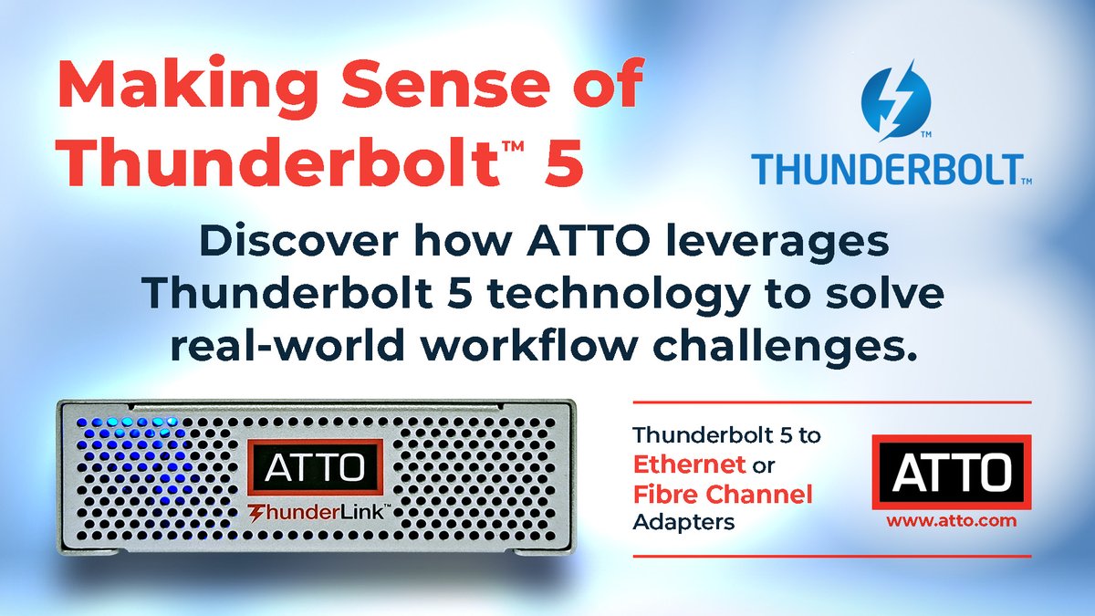 ATTOTechnology's tweet photo. Most professionals don't choose technology because it's the newest version. They choose it because it helps them work faster. Discover what Thunderbolt 5 brings to demanding storage and networking workflows.

https://t.co/QFFtXVpKlD https://t.co/S4R5rsYC78