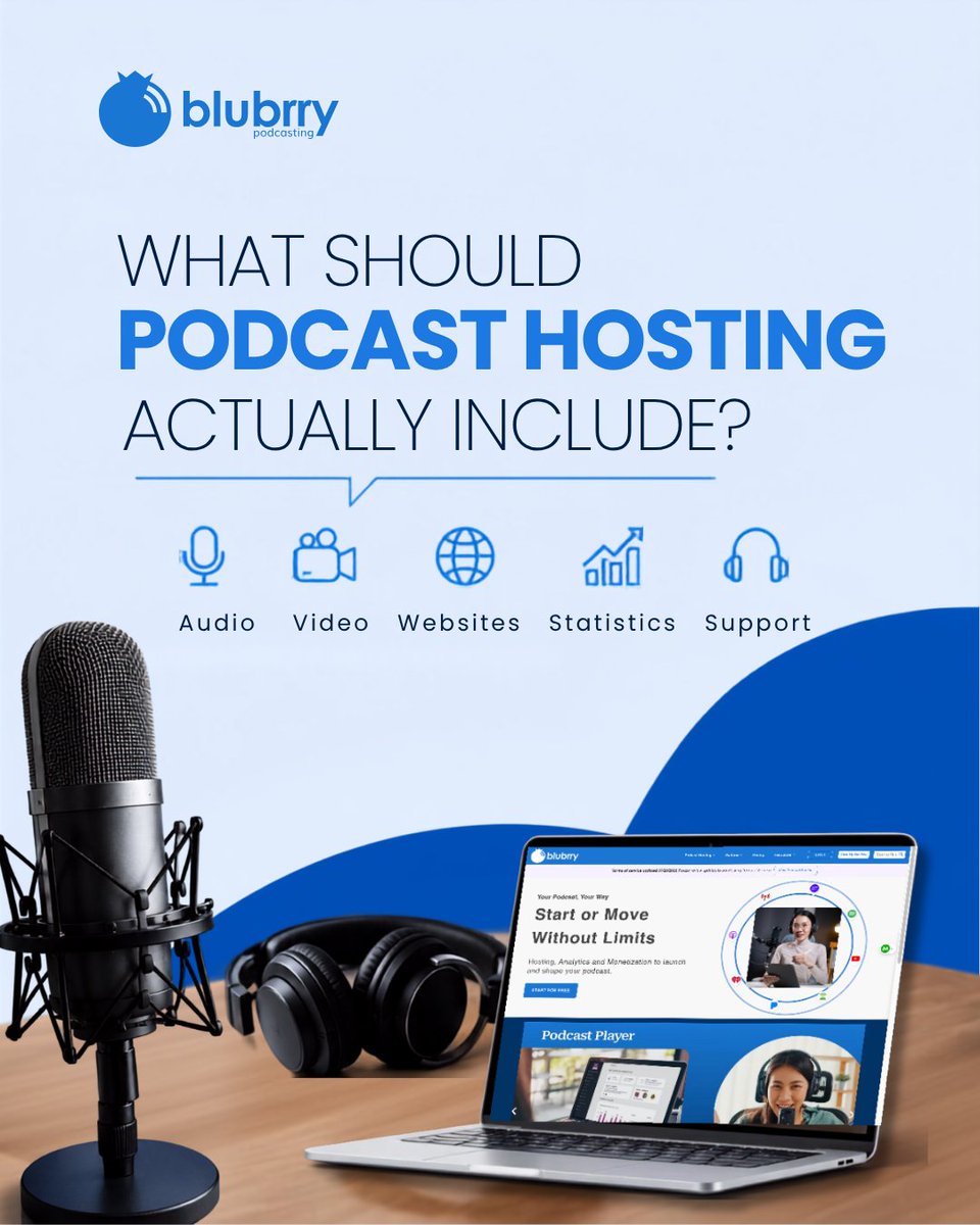 blubrry's tweet photo. Upload time is an important part of choosing a podcast host.

But it is not the whole experience.

Think about everything your show needs around the upload itself.

Can you publish audio and video?

Can your show have a reliable home online?

Can you understand how your content is performing?

Can you distribute your podcast where people already listen and watch?

Can you get help when something is unclear?

Blubrry hosting brings together publishing, distribution, podcast statistics, website options, and tools designed to support creators throughout the process.

Because a podcast host should not simply give your files somewhere to live.

It should help make running your show more manageable.

See what Blubrry hosting includes at https://t.co/JvehMioc8M.

You own your show. We make it easy to optimize.

#PodcastHosting #PodcastTools #PodcastTips #Blubrry