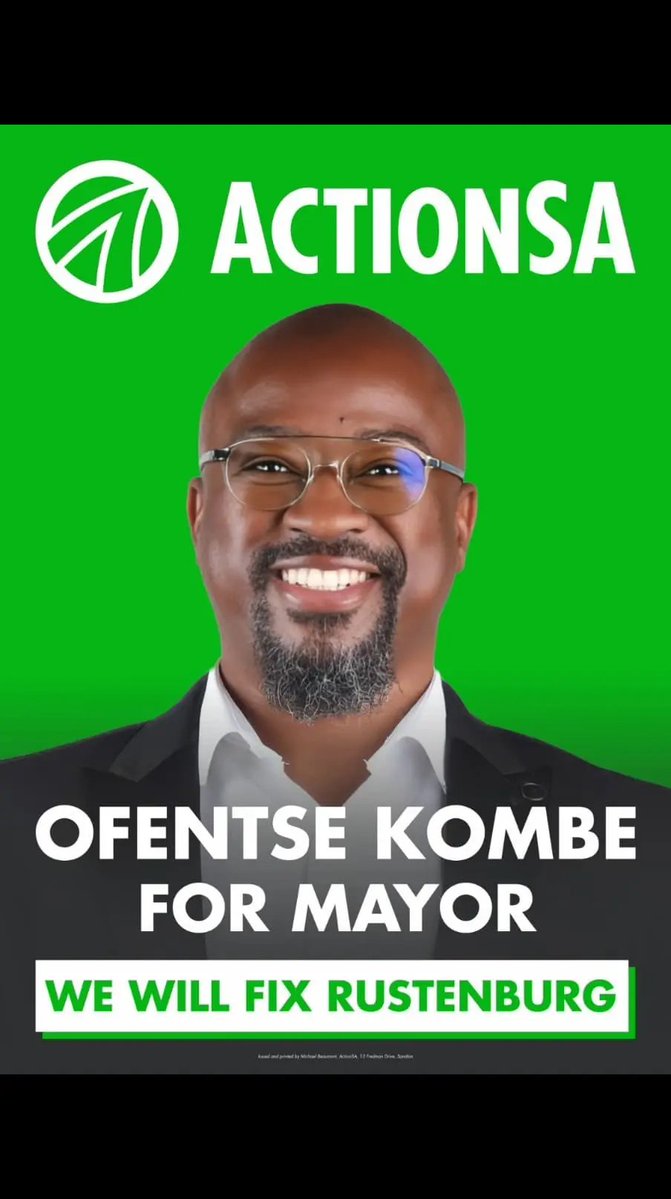 ActionsaRLM's tweet photo. Ofentse Jerry Kombe for Mayor of Rustenburg ✊️ 💚 
#letsfixrustenburg #voteforactionsa #ofentsekombe4mayor https://t.co/REx1IxnE37