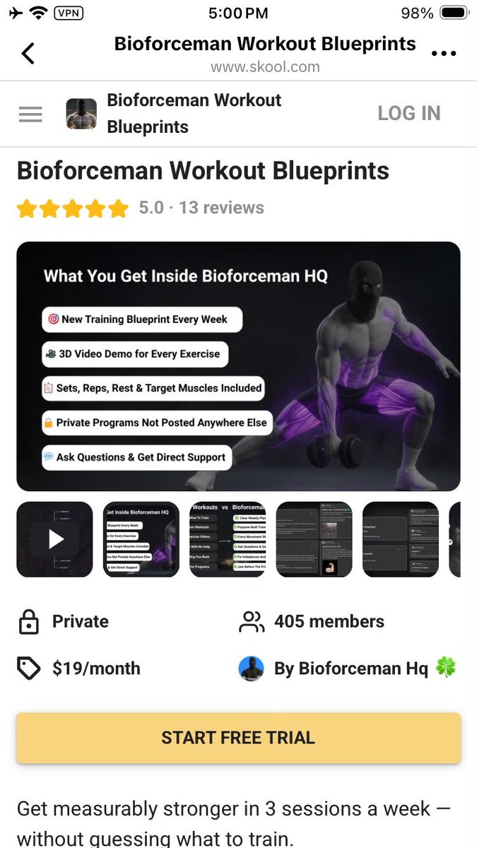leonclipping's tweet photo. this guy is fucking cracked

he made a fitness page with an AI generated masked character as the face, drops simple strength / workout slideshows and then funnels everyone into a $19/month workout blueprint on skool

never shows his face
never films a single workout
doesn't need a personal brand

just:
-> one AI character
-> actually useful training content
-> same visual style on every post
-> skool link in bio

the page is sitting at 45k followers with 405 members paying monthly

one made-up masked guy is now the face of a whole recurring revenue fitness brand

this is the AI content i actually rate, not the random slop everyone else is posting