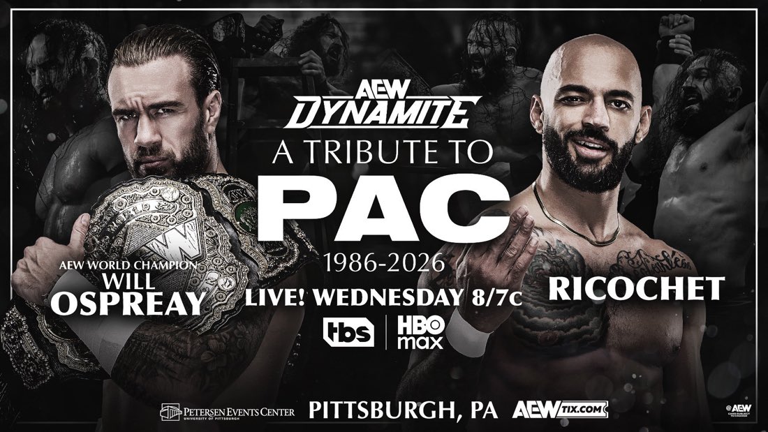 WrestlePurists's tweet photo. 🚨 JUST ANNOUNCED 

Will Ospreay vs. Ricochet is set for AEW Dynamite: A Tribute to PAC

#AEWDynamite https://t.co/rvFUGHA8x1