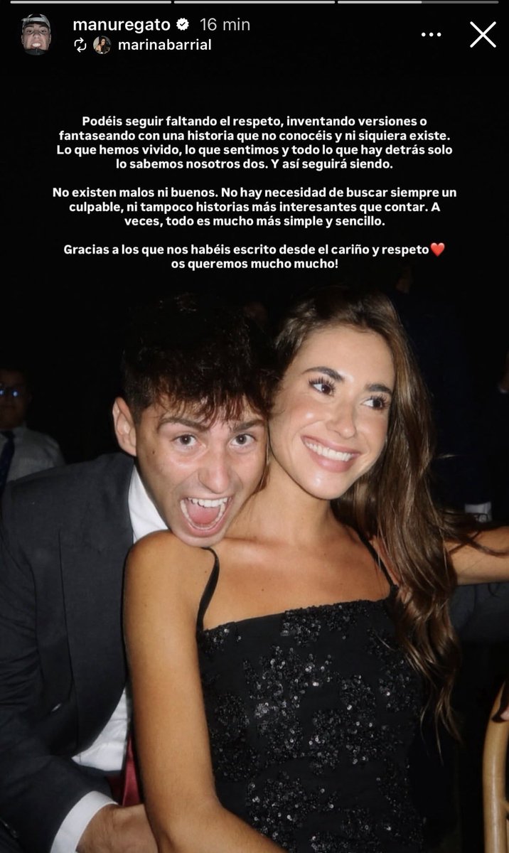 albammmedina's tweet photo. Marina Barrial y Manu Regato confirman su ruptura y, para ser una historia «simple y sencilla» de la que no quieren dar explicaciones, se han marcado dos comunicados, varias indirectas estas semanas y fotos monas para anunciarlo https://t.co/LZMZqapqKG