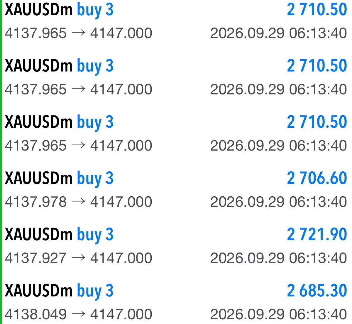 R555T5's tweet photo. 2026-09-29
$XAUUSD BUY GOLD

📍 Entry: 4135-4137

⛔ Stop Loss:4123

🎯 TP1:4142
🎯 TP2:4147
🎯 TP3:4152

#XAUUSD : شراء الذهب 

📍 نقطة الدخول: 4135-4137

⛔ وقف الخسارة: 4123

الهدف الأول: 4142
الهدف الثاني: 4147
الهدف الثالث: 4152
✅
Tp1 50+Pips
Tp2 100+Pips
Tp3 150+Pips https://t.co/d2zJBMuFOl